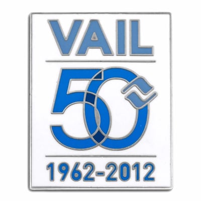 Vail, Colorado Original 50th Anniversary Ski Pin, 1 x 1 1/4 inches