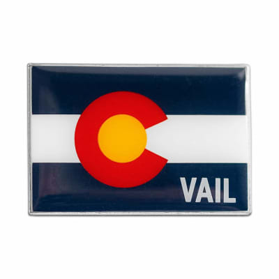 Vail Colorado Flag Ski Pin, 1 x 1 1/4 inches
