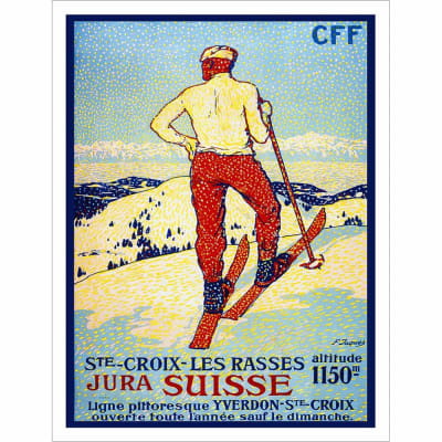 St. Croix Vintage Swiss Art Deco Ski Poster 20 x 30 inches