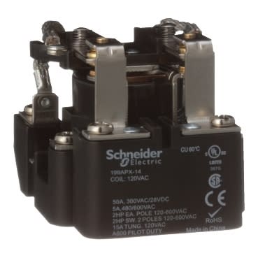 Schneider Electric 199APX-14 Power relay DPDT 50A 120 VAC open type heavy duty industrial component