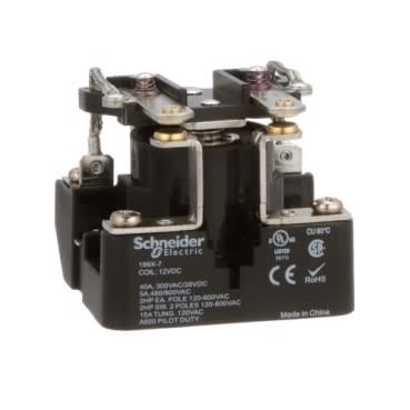 Schneider Electric 199X-7 Power Relay DPST-NO open cover type screw terminal 40A 12V DC 1NO industrial component