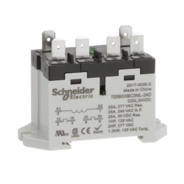 Schneider Electric 725BXXBC3ML-24D Power relay 25A 2NO 24VDC LED push button blade terminals DIN or panel mount industrial component