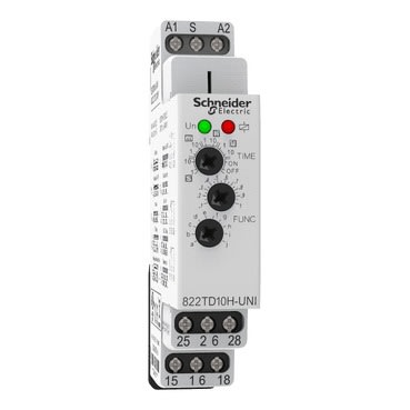 Schneider Electric 822TD10H-UNI Time delay relay Legacy DPDT 100 ms to 10 days DIN mounting support 15A 12...240V AC DC industrial component