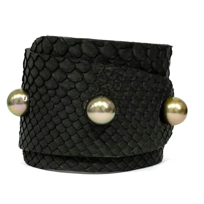 Wendy Mignot Lafayette Tahitian Pearl and Snakeskin Cuff Bracelet