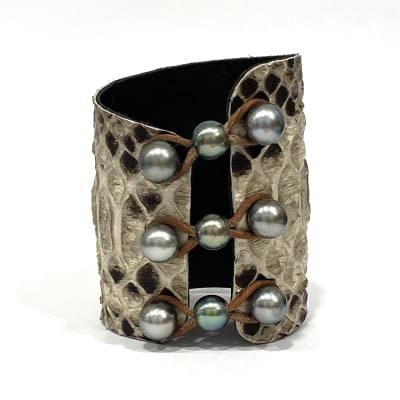 Wendy Mignot New Orleans Tahitian Pearl and Snakeskin Cuff Bracelet