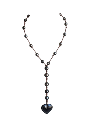 Tahitian Pearl and Leather Necklace