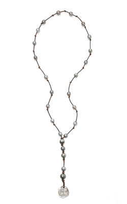 photo of Wendy Mignot Tahitian Pearl and Leather with Ancient Spanish Coin Violet Rose Necklace