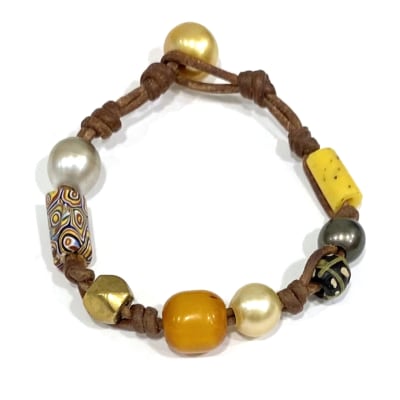 photo of Wendy Mignot Pearl and Leather Precious Stones Gypsy Bracelet 6