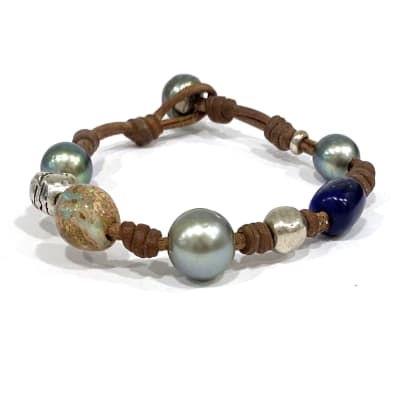 photo of Wendy Mignot Pearl and Leather Precious Stones Gypsy Bracelet 14