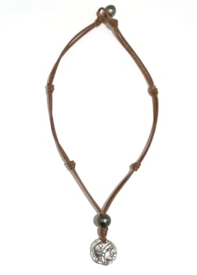 photo of Wendy Mignot Ancient Greek Athena and Owl Coin Replica with Tahitian Pearl Necklace