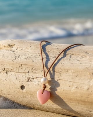 photo of Wendy Mignot Conch Shell Heart and Freshwater Pearl and Leather Love Saba Necklace