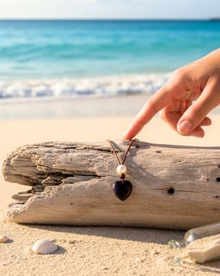 photo of Wendy Mignot Purple Shell Heart and Freshwater Pearl and Leather Love Saba Necklace