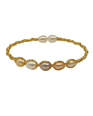 Claude Freshwater Pearl Brass Wrap Bangle Multi-Colored Pearls
