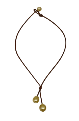 photo of Wendy Mignot Rain Two Drop South Sea Gold Pearl and Leather Necklace