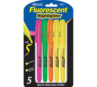 Pen Style Fluorescent Highlighter w/ Pocket Clip