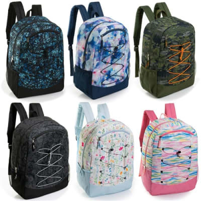 19" Wholesale Bungee Backpacks | Bulk Case Pack 24 | 6 Prints