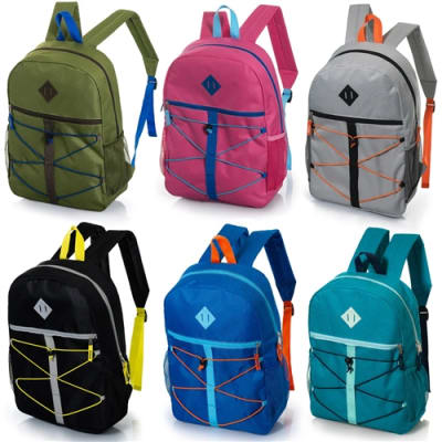 17 Inch Kids Bungee  Backpacks in 6 Assorted Colors - Bulk Case of 24