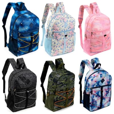 17 Inch Kids Bungee  Backpacks in 6 Assorted Colors - Bulk Case of 24