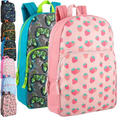 Wholesale 17-Inch Printed Backpacks - Bulk Case of 24