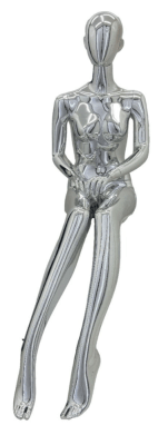 Silver chrome female mannequin sitting pose with removable egghead – Zing Display