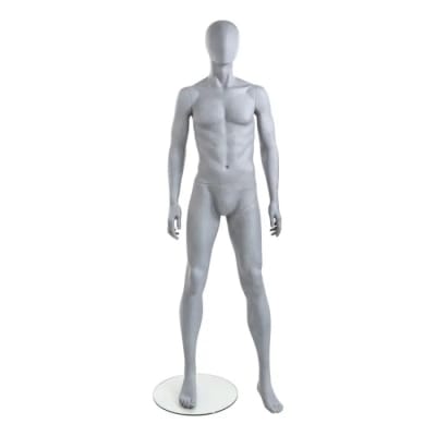 Patrick Abstract Male Mannequin in Slate Gray Standing Pose on Tempered Glass Base