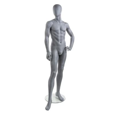 Patrick Abstract Male Mannequin in Slate Gray Standing Pose on Tempered Glass Base