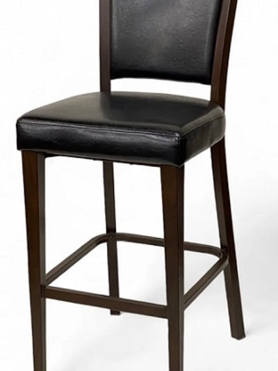 Commercial Restaurant Bar Stool | Espresso Wood Grain Metal Frame & Black Vinyl Seat