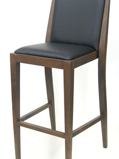 Black Upholstered Barstool Walnut Wood  Grain Metal Finish