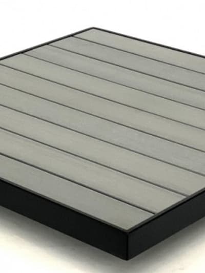 Grey Teak Outdoor Restaurant Tabletop Black Metal Edge