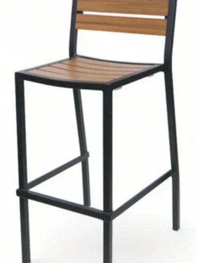 Teak Natural w/Black Streaks Black Frame Restaurant  Bar Stools