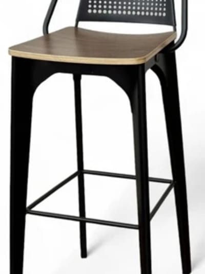 Black Metal Industrial Barstool with Plywood Seat