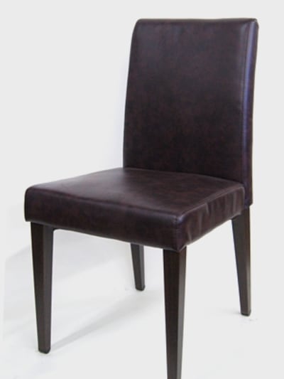 Cognac Metal Wood Upholstered Dining Chair