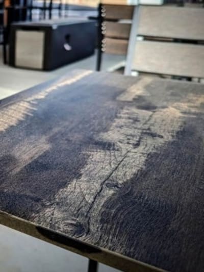 JAVA Black & Natural Wood Grain Plank Outdoor Laminate Restaurant Tabletop