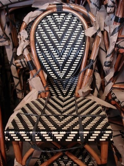 Parisian French Rattan Wood Restaurant Chair â€“ Black & Ivory Reverse Weave