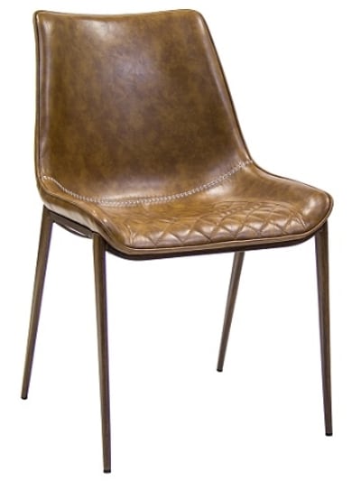 Trendy Brown Wood Grain Metal Chair | Distressed Tufted Vinyl Seat