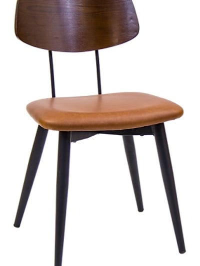 Industrial Restaurant Chair | Walnut Veneer Back & Padded Seat