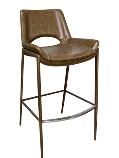 Distressed Tan-Brown Metal Restaurant Bar Stool