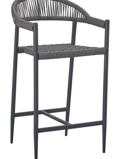 Rope Dark Gray Terylene Woven Restaurant Patio  Arm Bar Stool â€“ Indoor/Outdoor