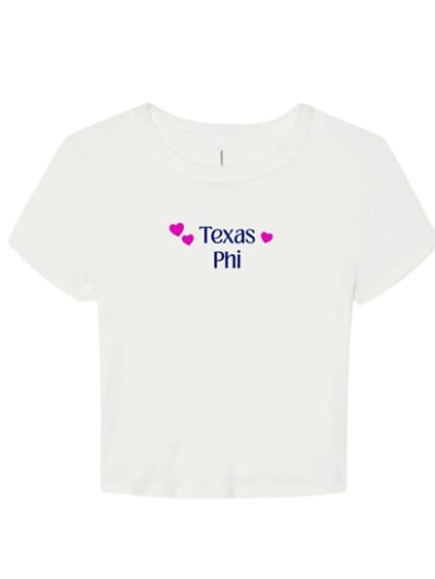 White Baby Tee - Texas Script (Navy)- Alpha Epsilon Phi