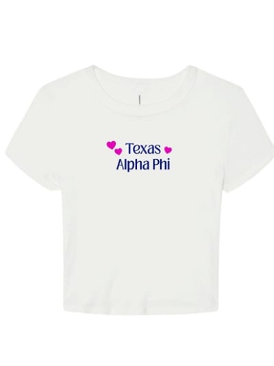 White Baby Tee - Texas Script (Navy)- Alpha Phi