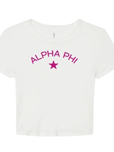 White Baby Tee- Classic Pink- Alpha Phi