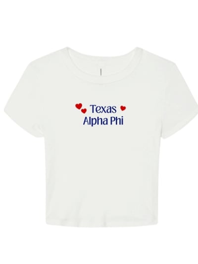 White Baby Tee - Texas Script (Pink)- Alpha Phi