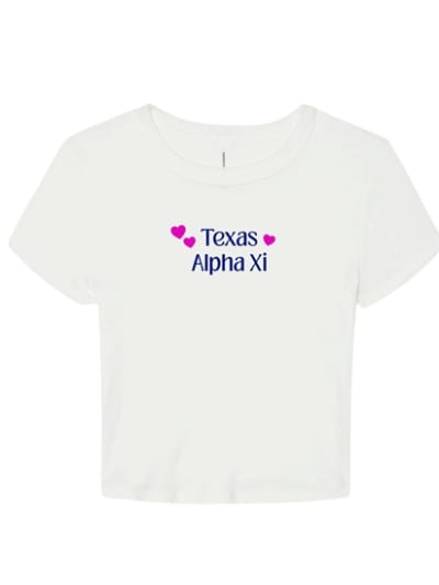 White Baby Tee - Texas Script (Navy)- Alpha Xi Delta