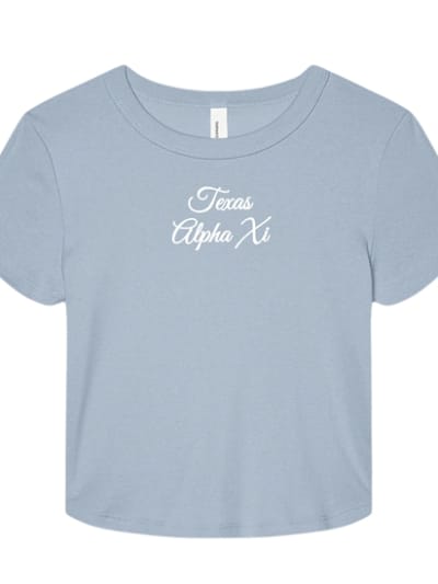 Lt Blue Baby Tee - Texas Script - Alpha Xi Delta