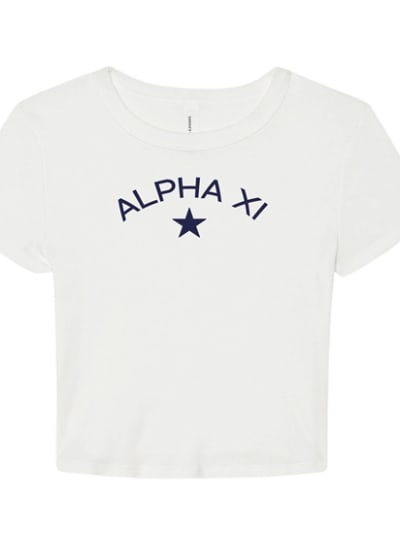 White Baby Tee- Classic Star- Navy- Alpha Xi Delta