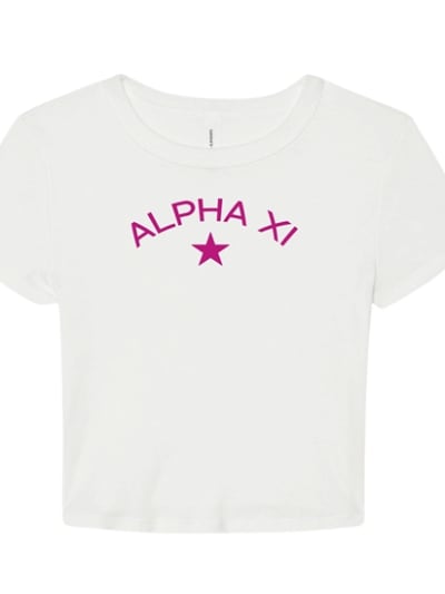 White Baby Tee- Classic Pink- Alpha Xi Delta