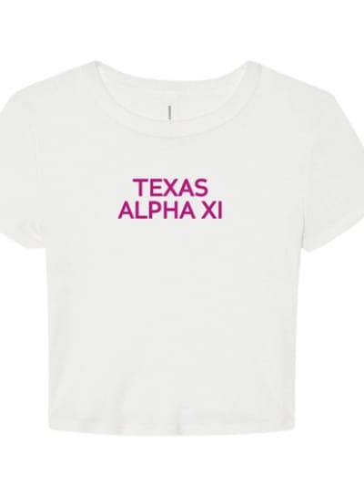 White Baby Tee - Texas Simple (Pink)- Alpha Xi Delta