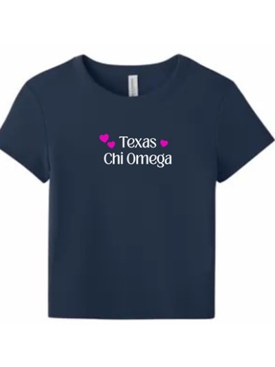 Navy Baby Tee - TX Pink Hearts - Chi Omega