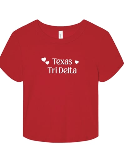 Red Baby Tee - TX White Hearts - Tri Delta