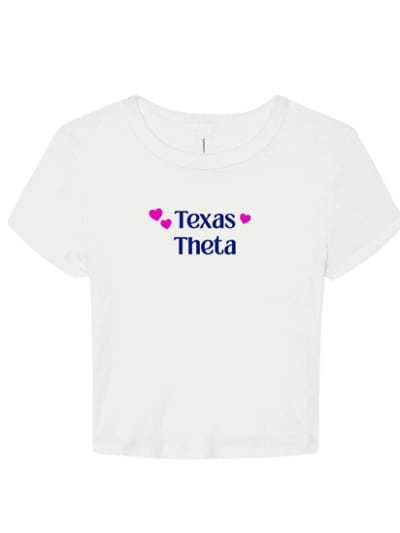 White Baby Tee - Texas Script (Navy)- Theta